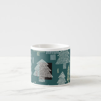 Taza De Espresso Árboles de invierno, patrón vintage de Navidad.