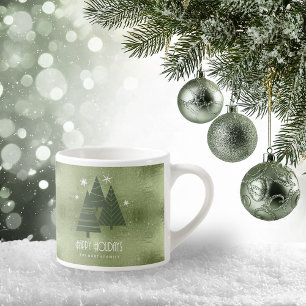 Taza De Espresso Árboles de Navidad y Copos de Nieve Verde ID863