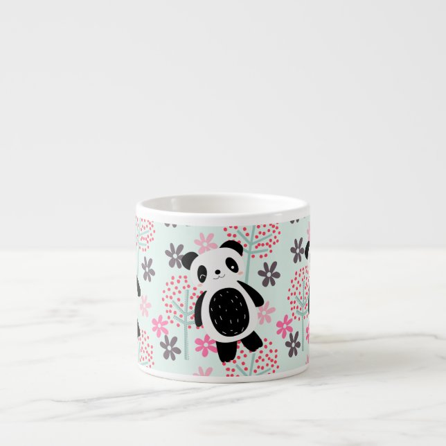 Taza De Espresso Árboles, flores y osos panda (Frente)