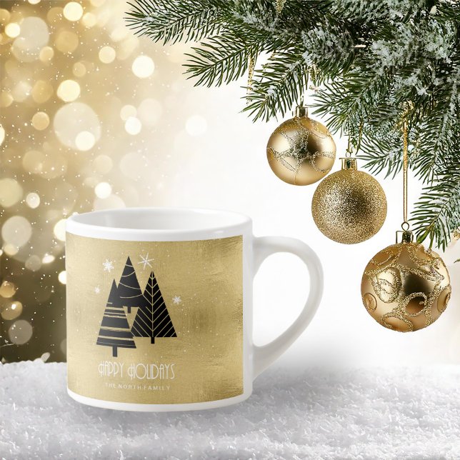 Taza De Espresso Árboles navideños y copos de nieve Gold ID863 (Subido por el creador)
