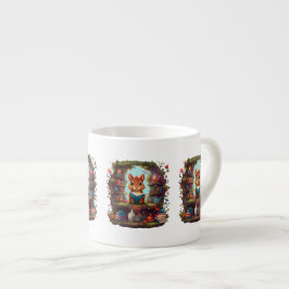 Taza De Espresso Ardilla leyendo en una estantería vintage