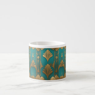 Taza De Espresso Art Deco En Azul Y Oro