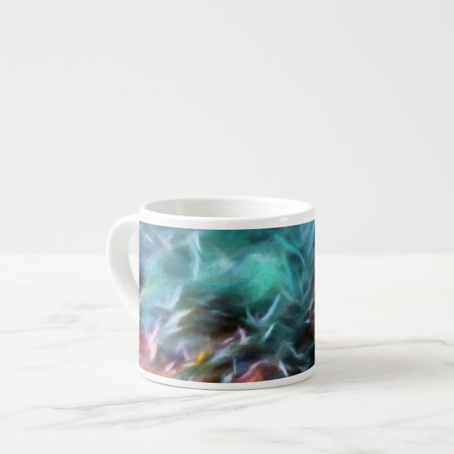 Taza De Espresso Arte abstracto en turquesa, verde, blanco, rojo (Izquierda)