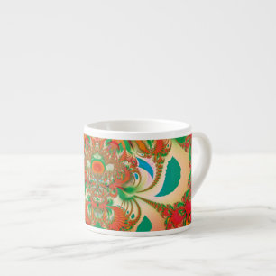 Taza De Espresso Arte abstracto fractal del búho rojo