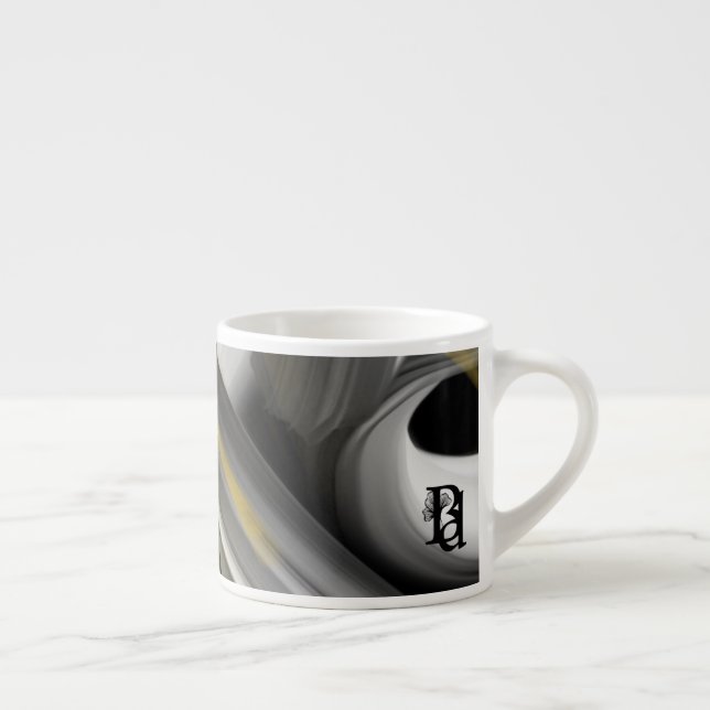 Taza de Espresso Arte Abstracto Negro Blanco Dorad (Derecha)
