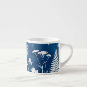 Taza De Espresso Arte botánico de helecho con cianotipia azul añil 