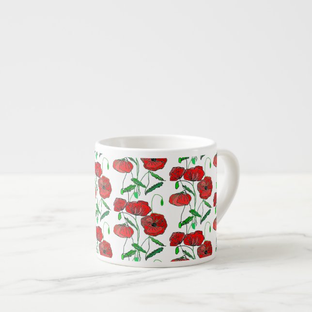 Taza De Espresso Arte de amapola roja - (Derecha)