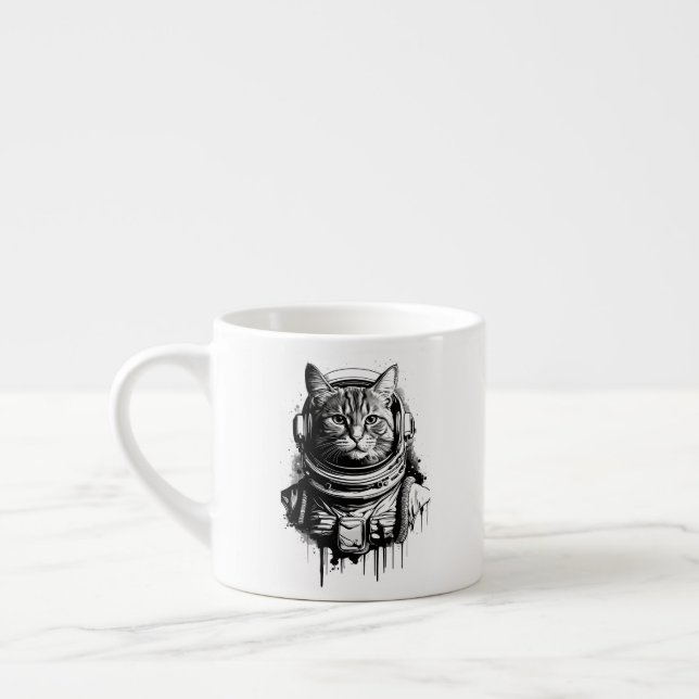 Taza De Espresso Arte de gato astronauta con tinta (Izquierda)