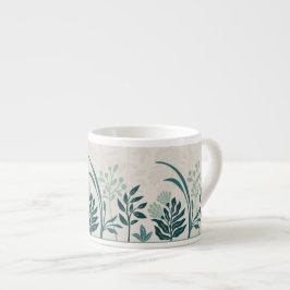 Taza De Espresso Arte de jardín botánico folk encantador en azul te