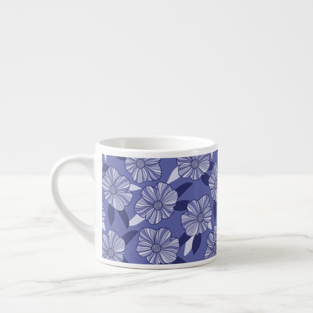Taza De Espresso Arte de la línea floral púrpura botánica (Izquierda)