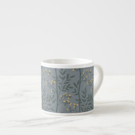 Taza De Espresso Arte floral azul de raya botánica elegante