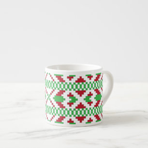 Taza De Espresso Arte folclórico étnico letón verde y rojo