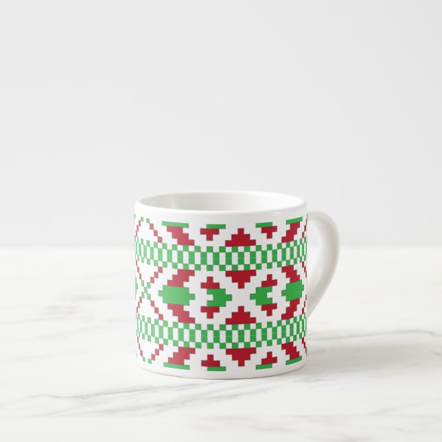 Taza De Espresso Arte folclórico étnico letón verde y rojo (Derecha)