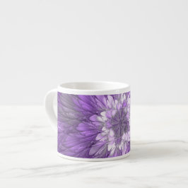 Taza De Espresso Arte fractal abstracto de flor púrpura psicodélico