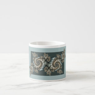 Taza De Espresso Arte fractal beige abstracto espirales azules clar