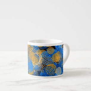 Taza De Espresso Arte fractal Círculos azules Girar Mandala Arte Pa