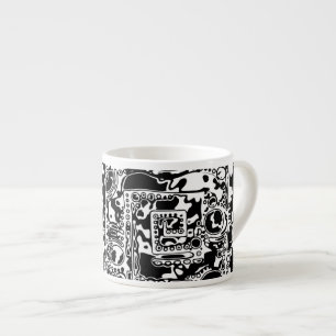 Taza De Espresso Arte Geométrico Negro Y Blanco 25