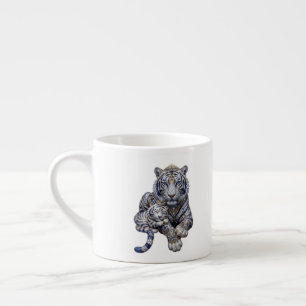 Taza De Espresso Arte Majestuoso del Tigre Blanco con Joyas Reales
