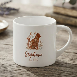 Taza De Espresso Arte popular botánico de gato terracota