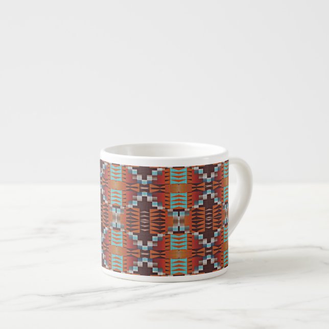 Taza De Espresso Arte tribal marrón rojo Naranja de óxido azul turq (Derecha)
