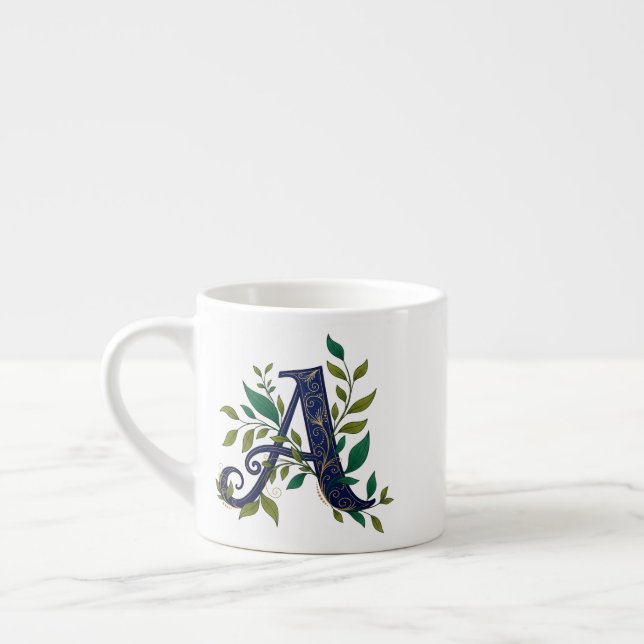 Taza De Espresso Artistic M – Fancy Blue & Gold Letter (Izquierda)