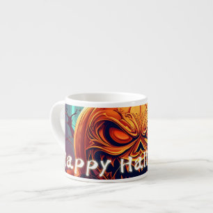 Taza De Espresso Asustada Naranja Calabaza con cara, Halloween