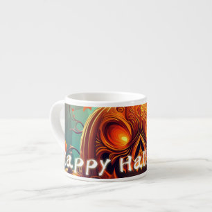 Taza De Espresso Asustada Naranja Calabaza con cara, Halloween