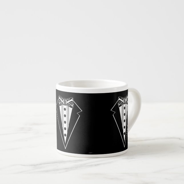 Taza De Espresso Ataque de remolque negro y blanco con tux (Derecha)