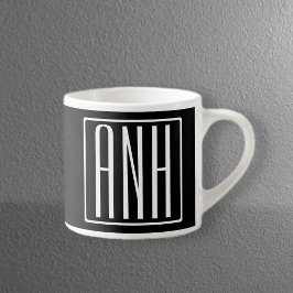 Taza De Espresso Audaz Monograma Moderno 3 Iniciales | Blanco sobre