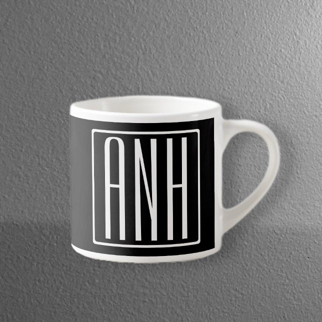 Taza De Espresso Audaz Monograma Moderno 3 Iniciales | Blanco sobre (Subido por el creador)