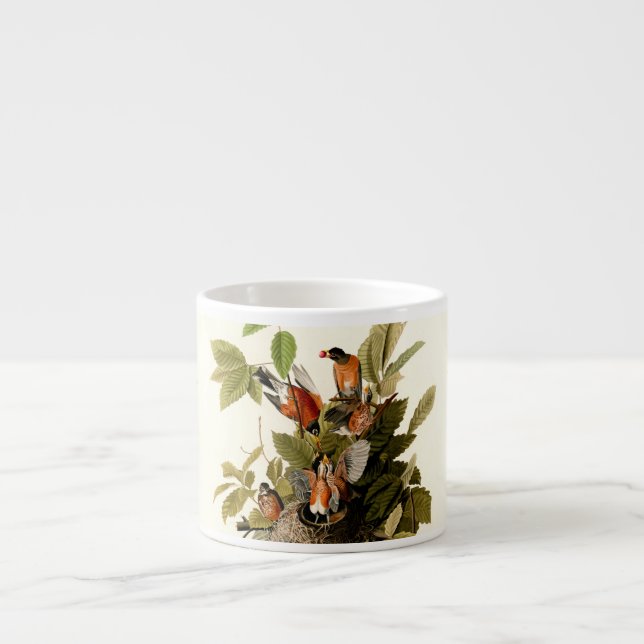 Taza De Espresso Audubon American Robin Wildlife Bird Ilustracion (Frente)