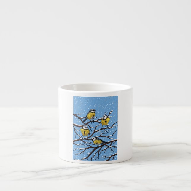 Taza De Espresso Aves azules en invierno (Frente)