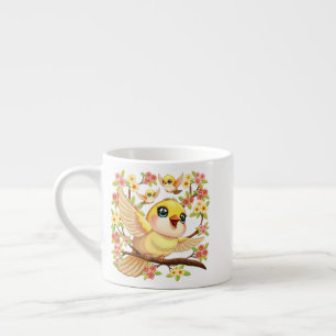 Taza De Espresso Aves cortas y felices entre las flores de primaver