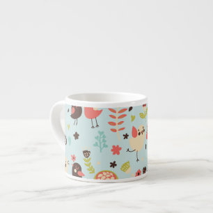 Taza De Espresso Aves felices en campos de flores