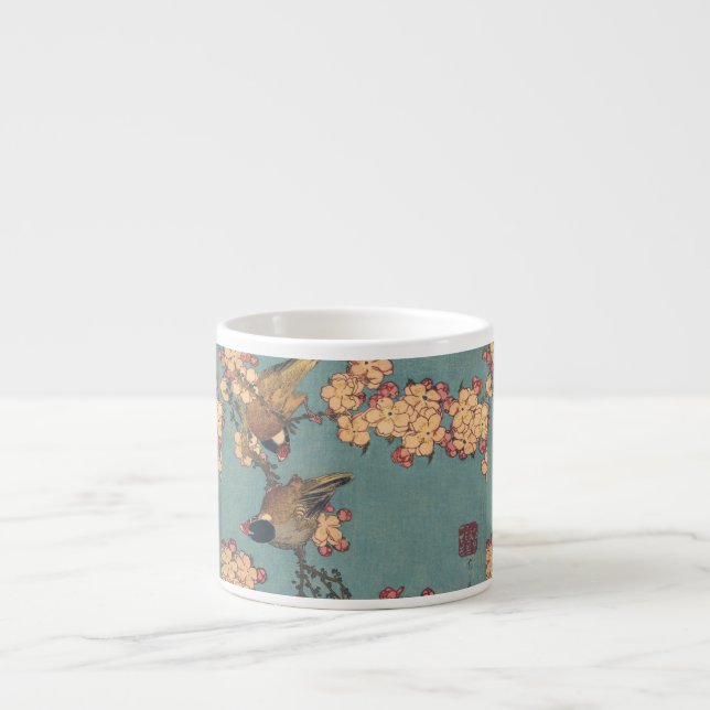 Taza De Espresso Aves flores Hokusai Arte Japonés (Frente)