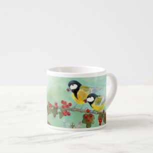 Taza De Espresso Aves grandes, Robin Rojo y Berries Hawthorn