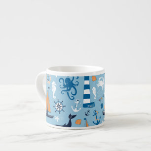 Taza De Espresso Azul oceánico náutico y Naranja