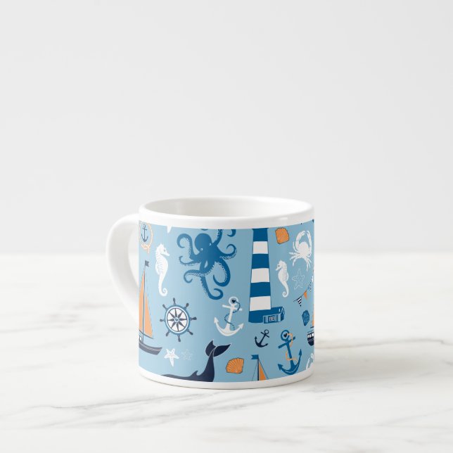 Taza De Espresso Azul oceánico náutico y Naranja (Izquierda)