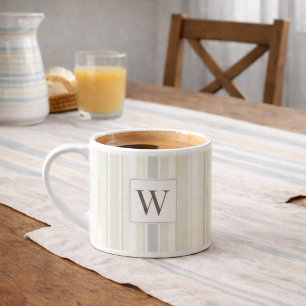 Taza De Espresso Azul Polvoriento Inicial Franja Neutral Rustica Ca