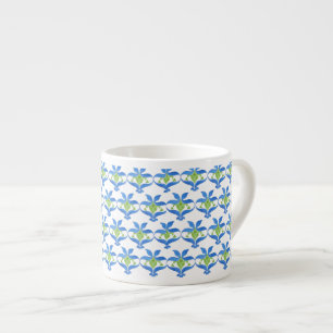 Taza De Espresso Azul Verde Blanco Art Nouveau Patrón Espresso Mug