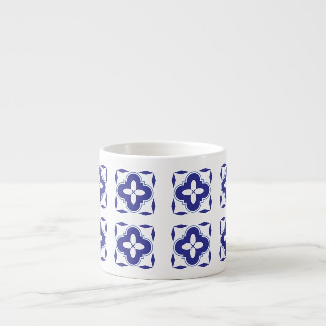 Taza De Espresso Azulejo Azul Atrevido (Frente)