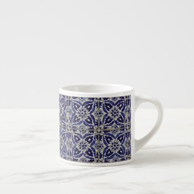 Taza De Espresso Azulejo azul azul blanco geométrico ruso italiano (Derecha)