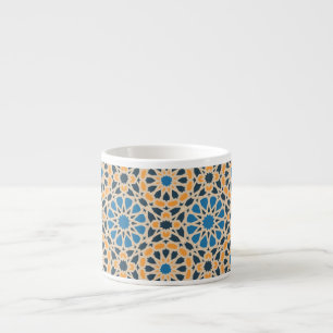 Taza De Espresso Azulejo geométrico marroquí y patrón de naranja