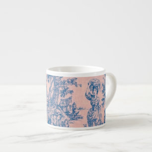 Taza De Espresso Azulejos de jouy azul y rosa elegante