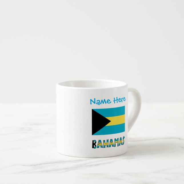 Taza De Espresso Bahamas y bandera bahameña con tu nombre (Derecha)