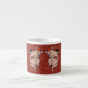 Taza De Espresso Bailando con danza de antigüedades de cerdo