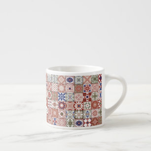 Taza De Espresso Baldosa marroquí - burdeos y azul