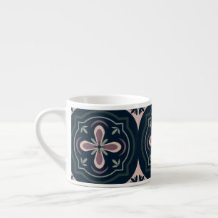 Taza De Espresso Baldosas Florales Geométricas Terrosas