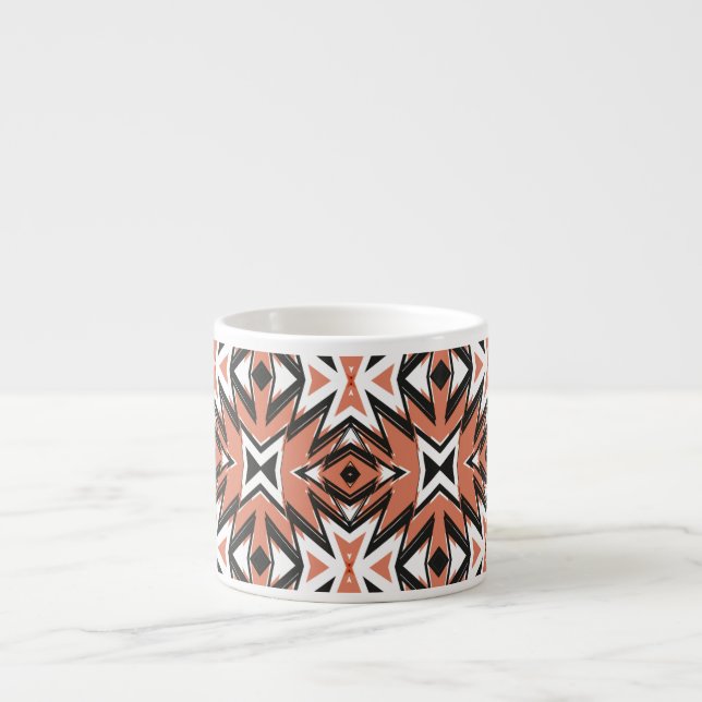 Taza De Espresso Baldosas tradicionales, geométricas de coral étnic (Frente)