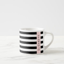 Taza De Espresso Bandas en blanco y negro, rayas, líneas, nombre